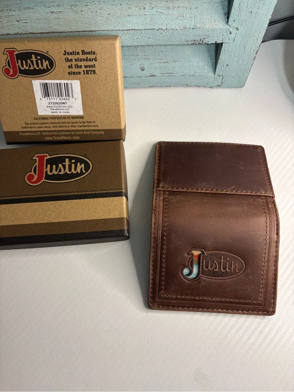 Justin Boots Brown Leather Bi-Fold Wallet with Embossed Logo